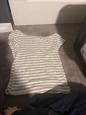 Victoria's Secret Gray and White Striped Ribbed Tee